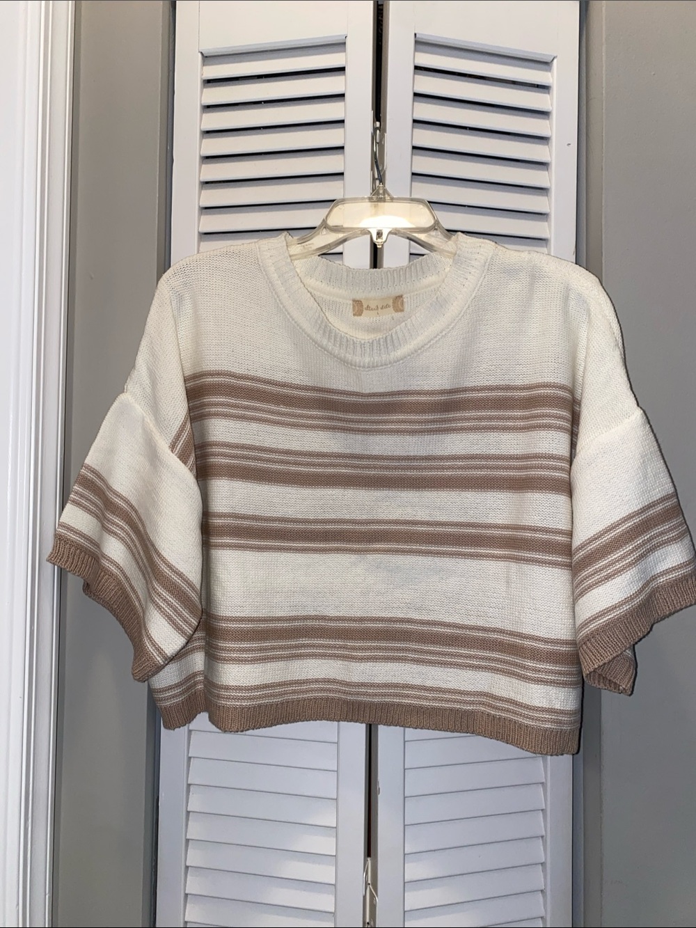 Altar'd State Cream & Tan Striped Cropped Crew Sweater